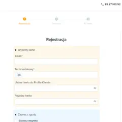 Formularz rejestracyjny Pożyczka Plus. Uzupełnij dane, aby zalogować się do swojego profilu.