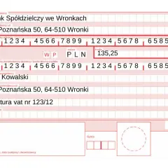 Potwierdzenie wpłaty gotówki na kwotę 135,25 PLN dla Jana Kowalskiego, tytułem Faktura vat nr 123/12.