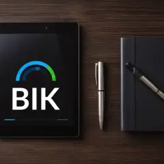 Tablet z logo BIK, długopis i notatnik. Sprawdź, jak sprawdzić czy masz kredyt, korzystając z aplikacji BIK.