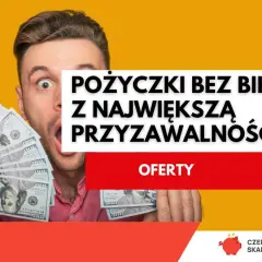 Zaskoczony mężczyzna z plikiem banknotów. Oferty pożyczki ze złym BIK z największą przyznawalnością.