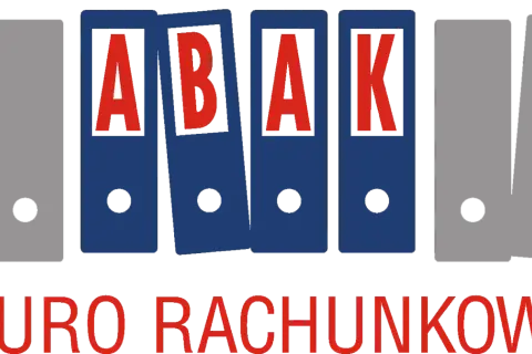 Logo biura rachunkowego z literami ABAK na segregatorach i napisem "BIURO RACHUNKOWE".