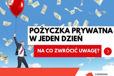Szczęśliwy mężczyzna z balonem i spadającymi banknotami. Szybka pożyczka prywatna od osób prywatnych. Na co zwrócić uwagę?