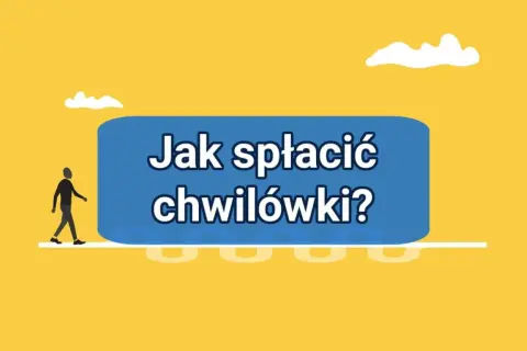 Szukasz sposobu na **pożyczkę na spłatę zadłużeń**? Grafika z postacią idącą w stronę niebieskiego prostokąta z napisem "Jak spłacić chwilówki?" sugeruje rozwiązanie problemu.