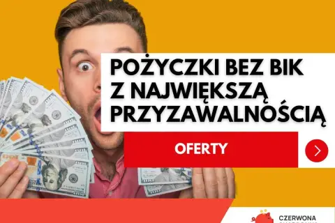 Zaskoczony mężczyzna z plikiem banknotów. Oferty pożyczki ze złym BIK z największą przyznawalnością.