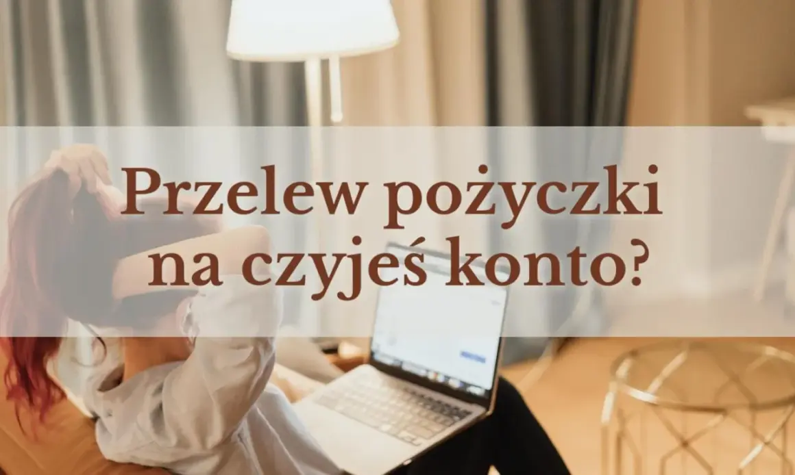 Kobieta z laptopem, zastanawia się nad przelewem pożyczki na czyjeś konto.