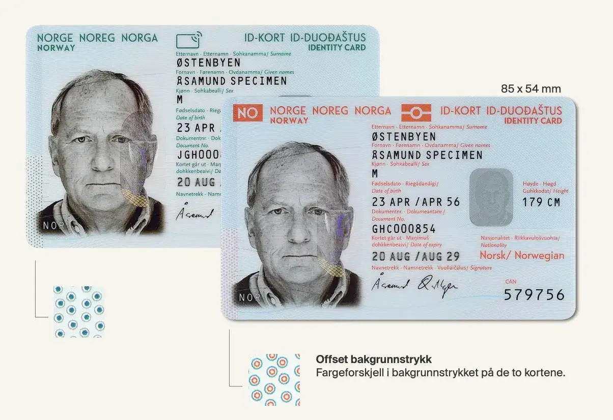 Norweskie dowody osobiste z wizerunkiem mężczyzny. Kto może wziąć do ręki dowód osobisty? Osoba widoczna na zdjęciu, posiadająca dokument.
