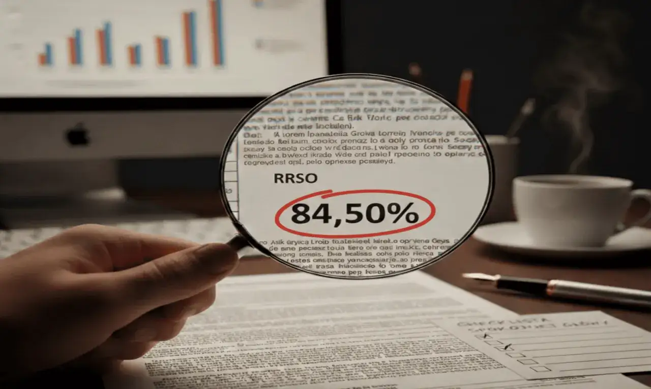 Szukając informacji, jak udokumentować wkład własny do kredytu, widzimy dokument z zaznaczonym RRSO 84,50%.