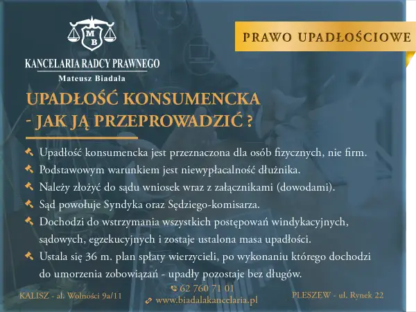 Upadłość konsumencka - jak ją przeprowadzić? Poznaj konsekwencje i kroki do oddłużenia. Kancelaria Radcy Prawnego Mateusz Biadała.